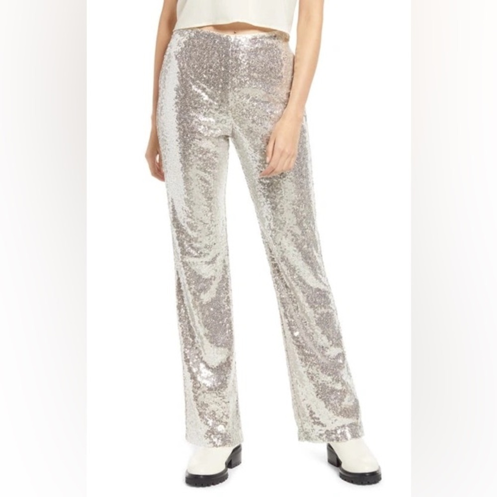 Open Edit Sequin Flare Leg Pants | XSmall